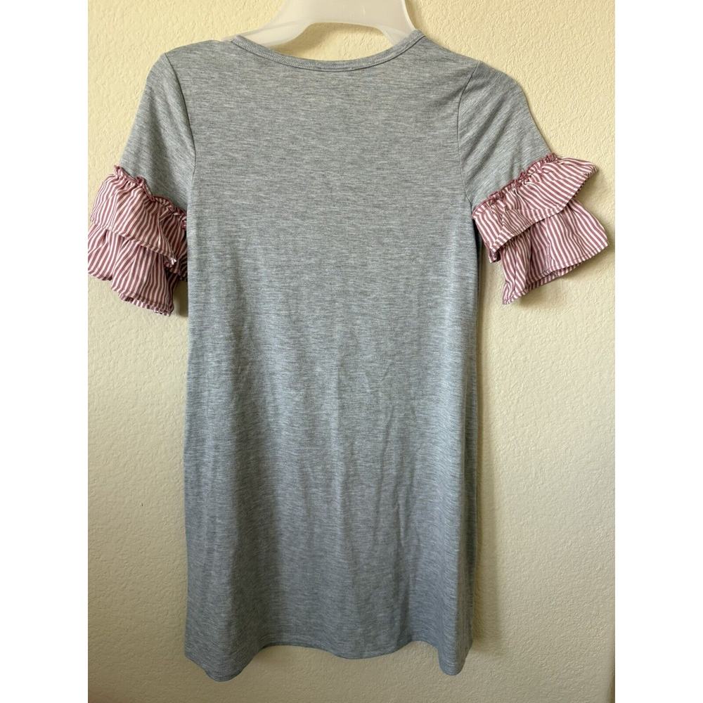 Lily Bleu Gray Pink Floral Ruffle Tiered Short Sleeve Girls' Dress Size 10 - Picture 4 of 4